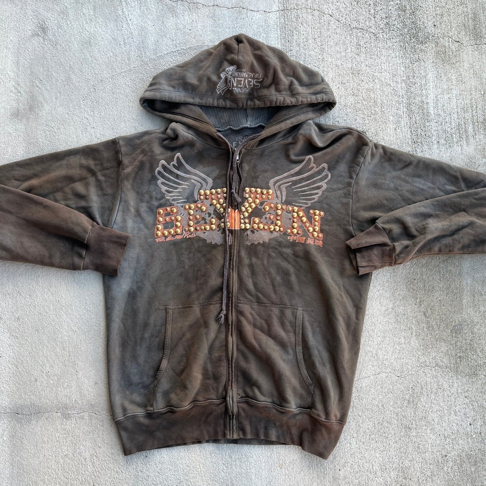 The Great China‎ Wall SEVEN for all mankind Zip Up Hoodie Men's Distressed 2XL